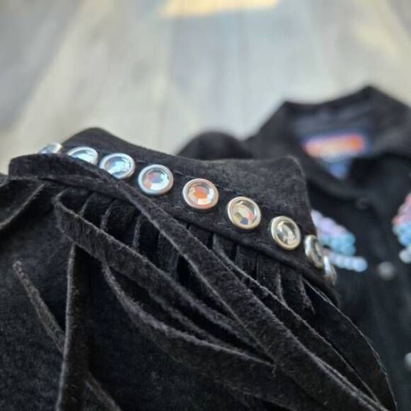 Cripple Creek vintage cowgirl jacket black with studs and tassels large htf - Picture 14 of 15